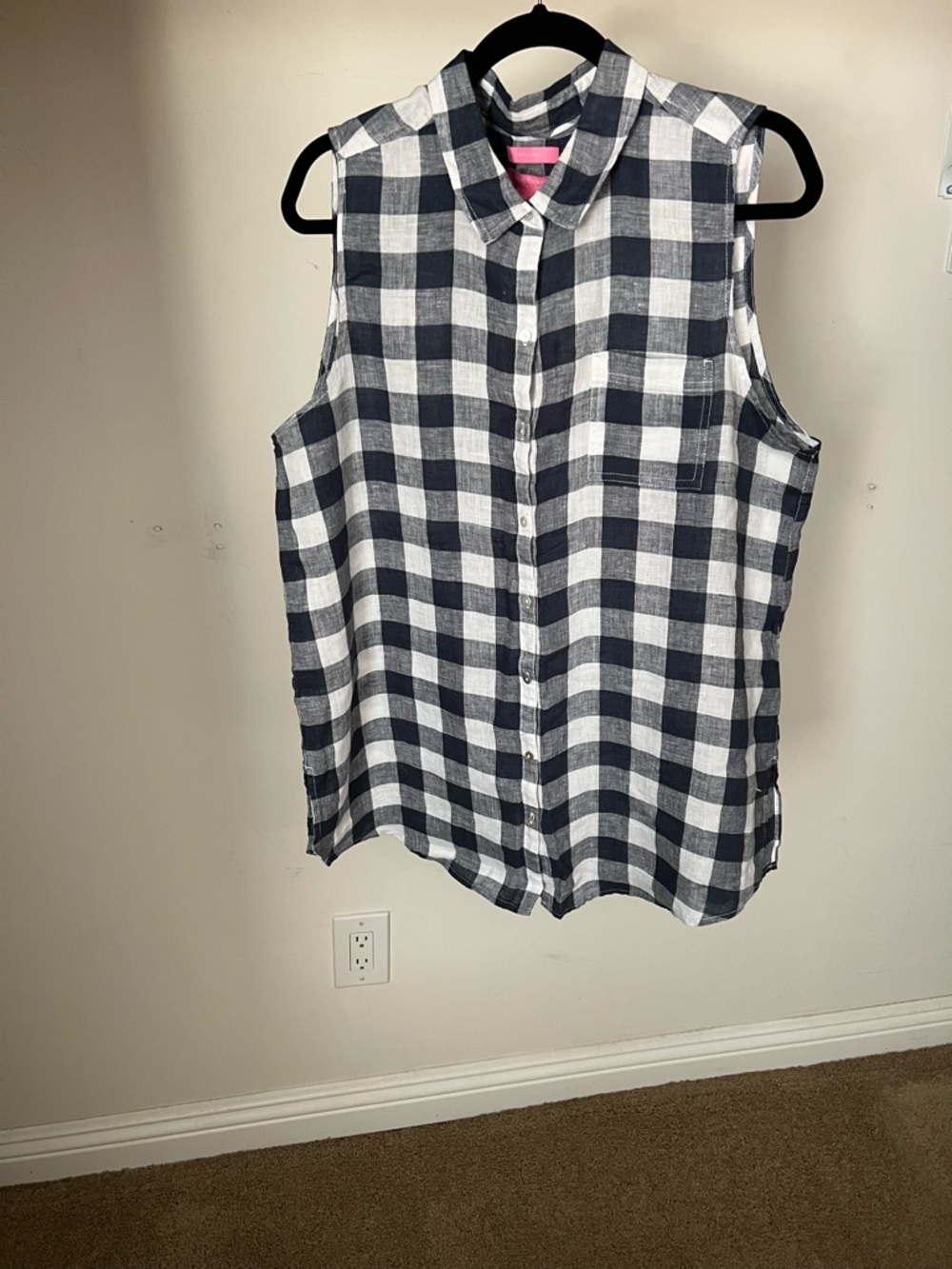 Isaac Mizrahi women blue and white Gingham Sleeveless Button-Down
